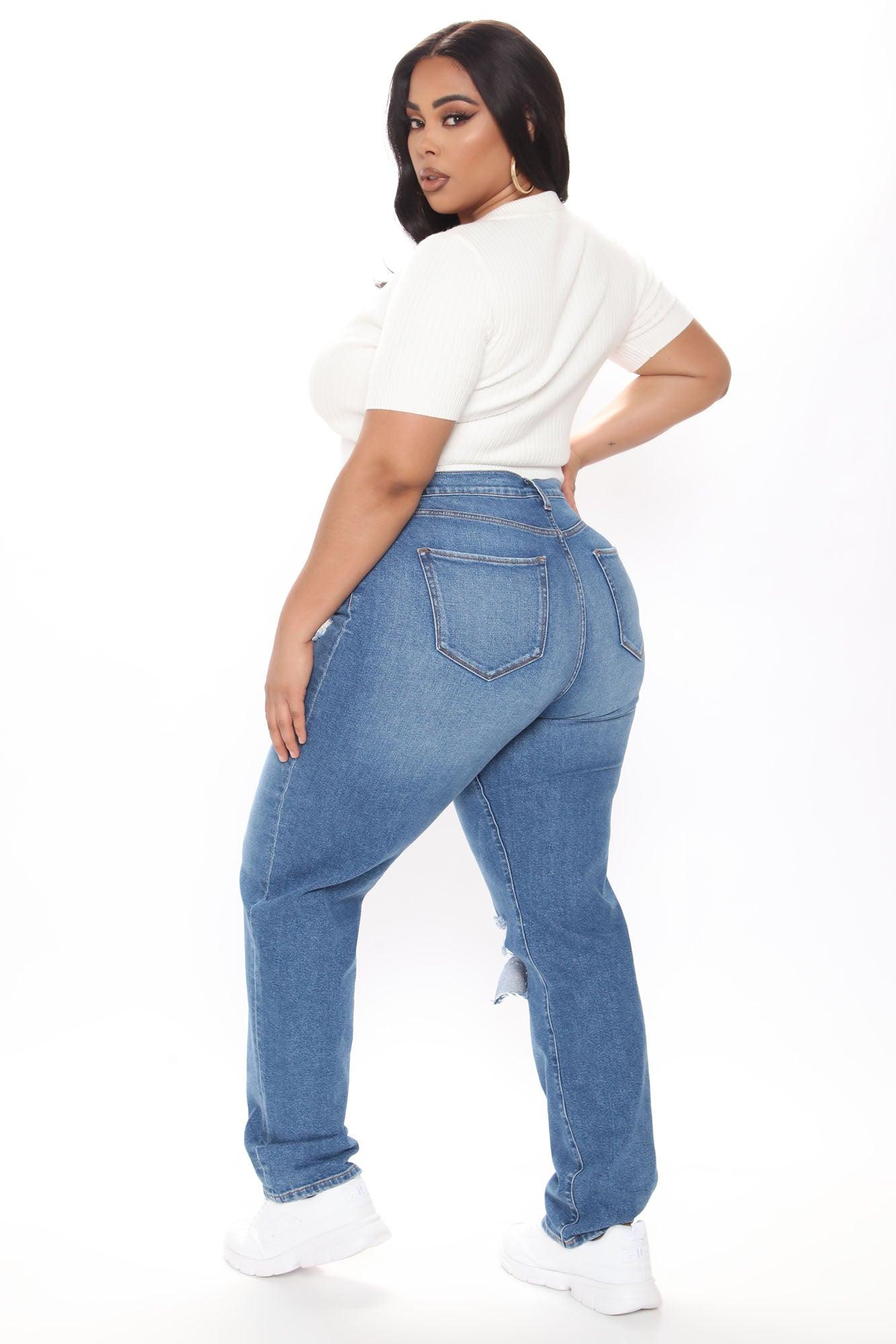 Tall Hometown Cutie Destroyed Mom Jeans - Medium Blue Wash Product Image