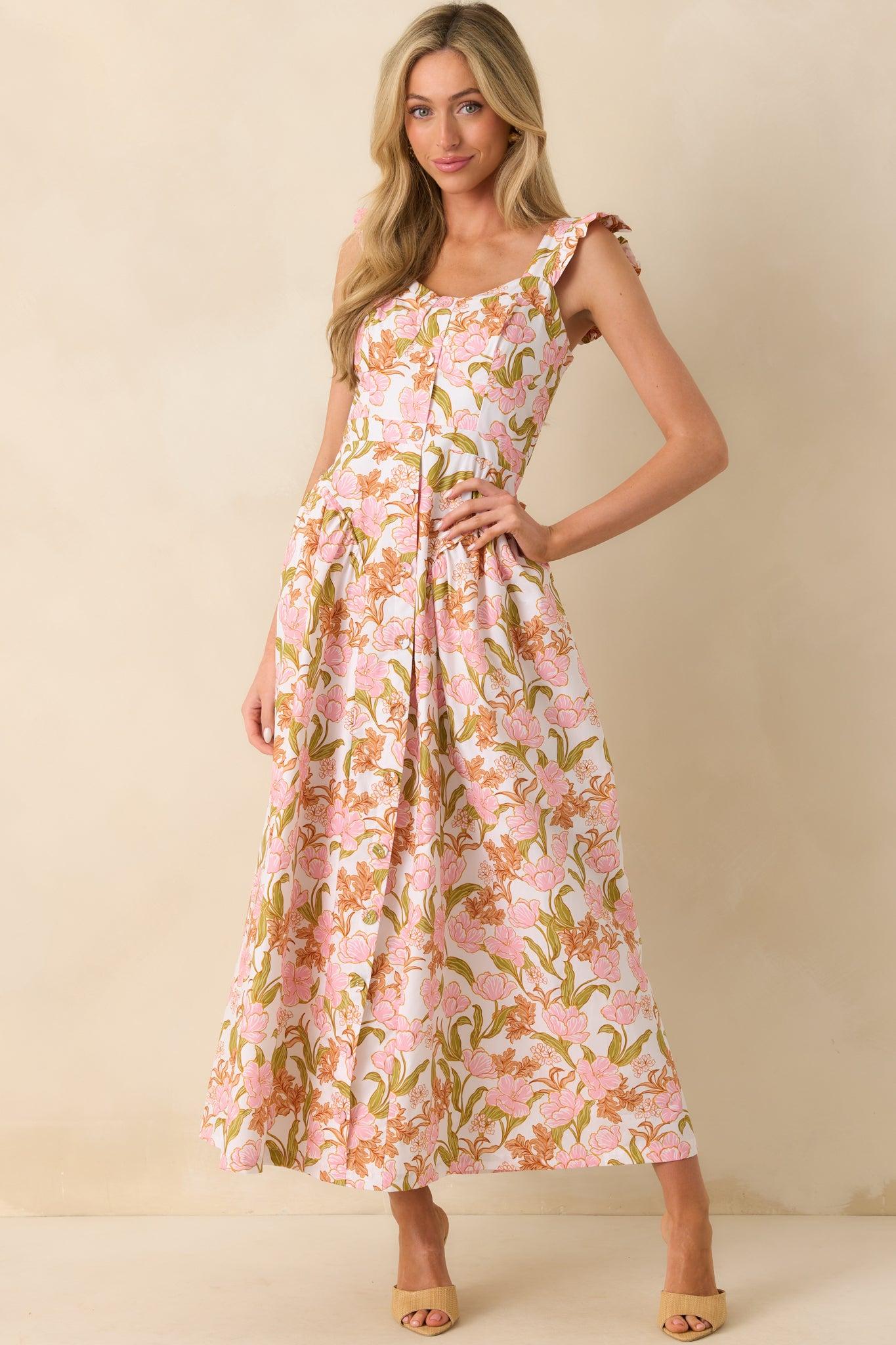The Main Event Pink Floral Print Cotton Maxi Shirt Dress Product Image