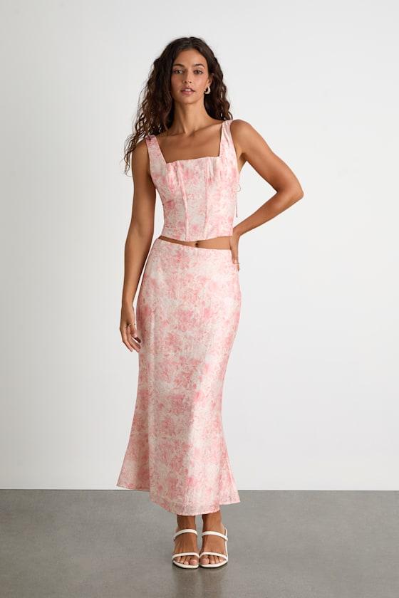 Lynelle Pink Floral Textured Midi Skirt Product Image
