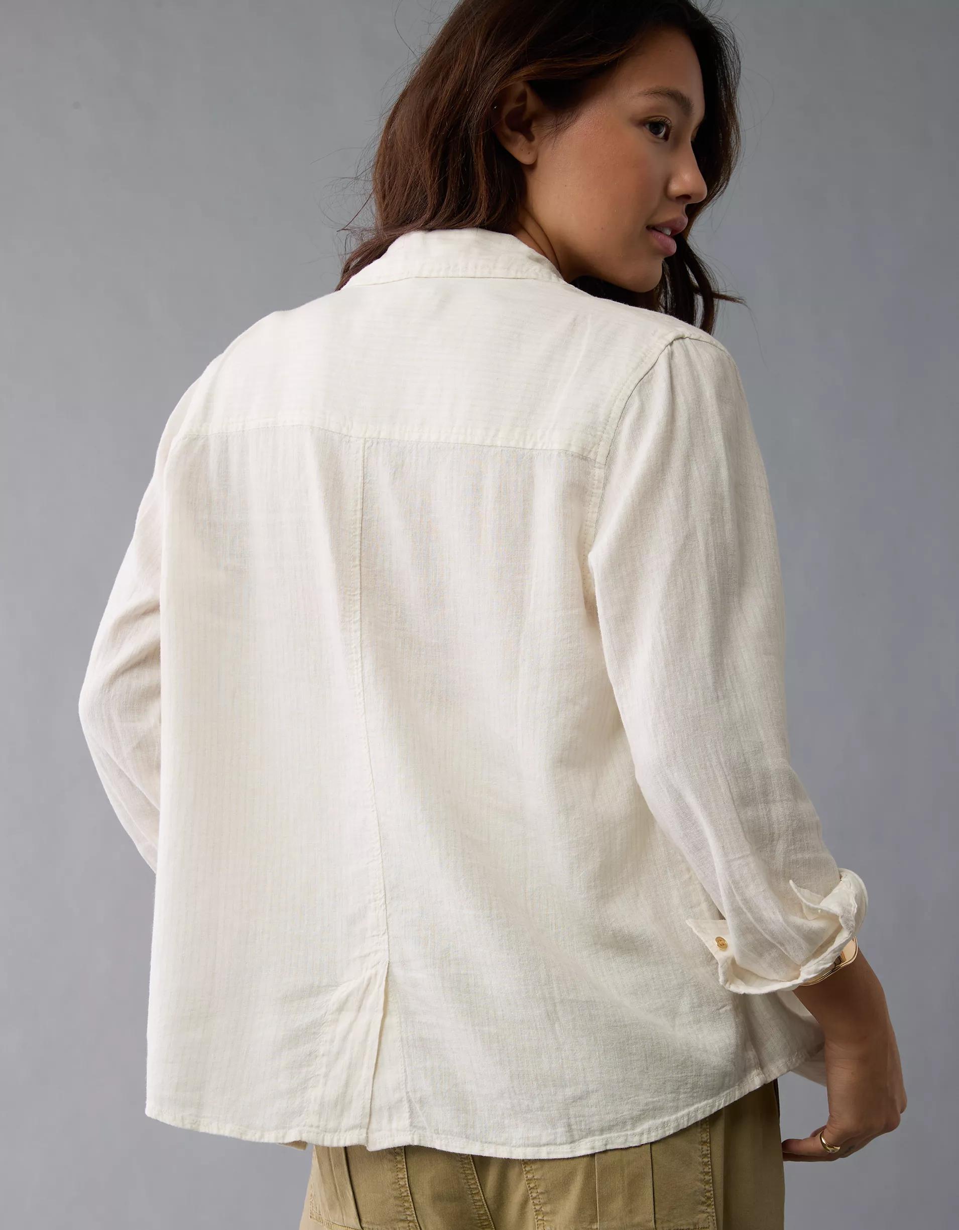 AE Weekend Vibes Linen-Blend Long-Sleeve Button-Up Shirt Product Image