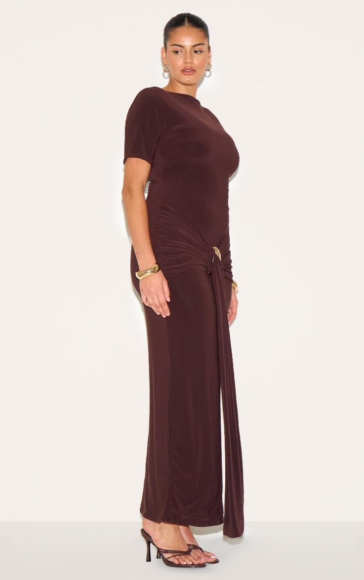 Plus Chocolate Boat Neck Wrap Waist Detail Maxi Dress Product Image