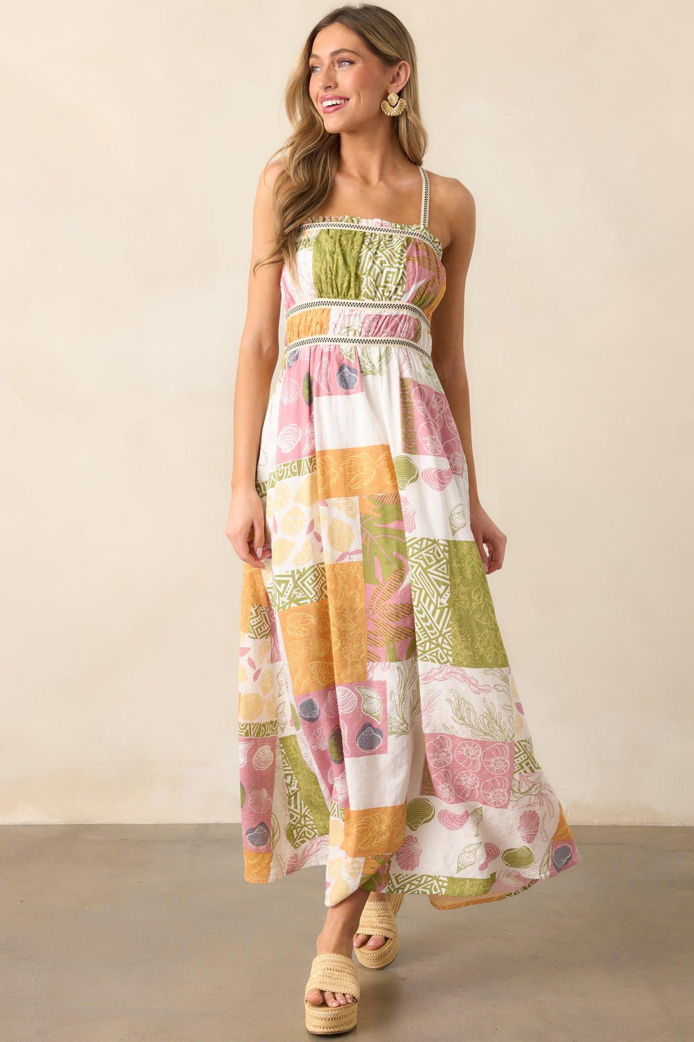 Trip To The Shore Ivory Patchwork Print Maxi Dress Product Image