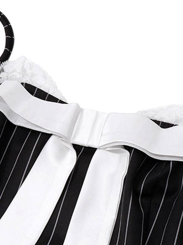 Pinstripe Lace Splice Cami Top & Mini Skirt Set Product Image