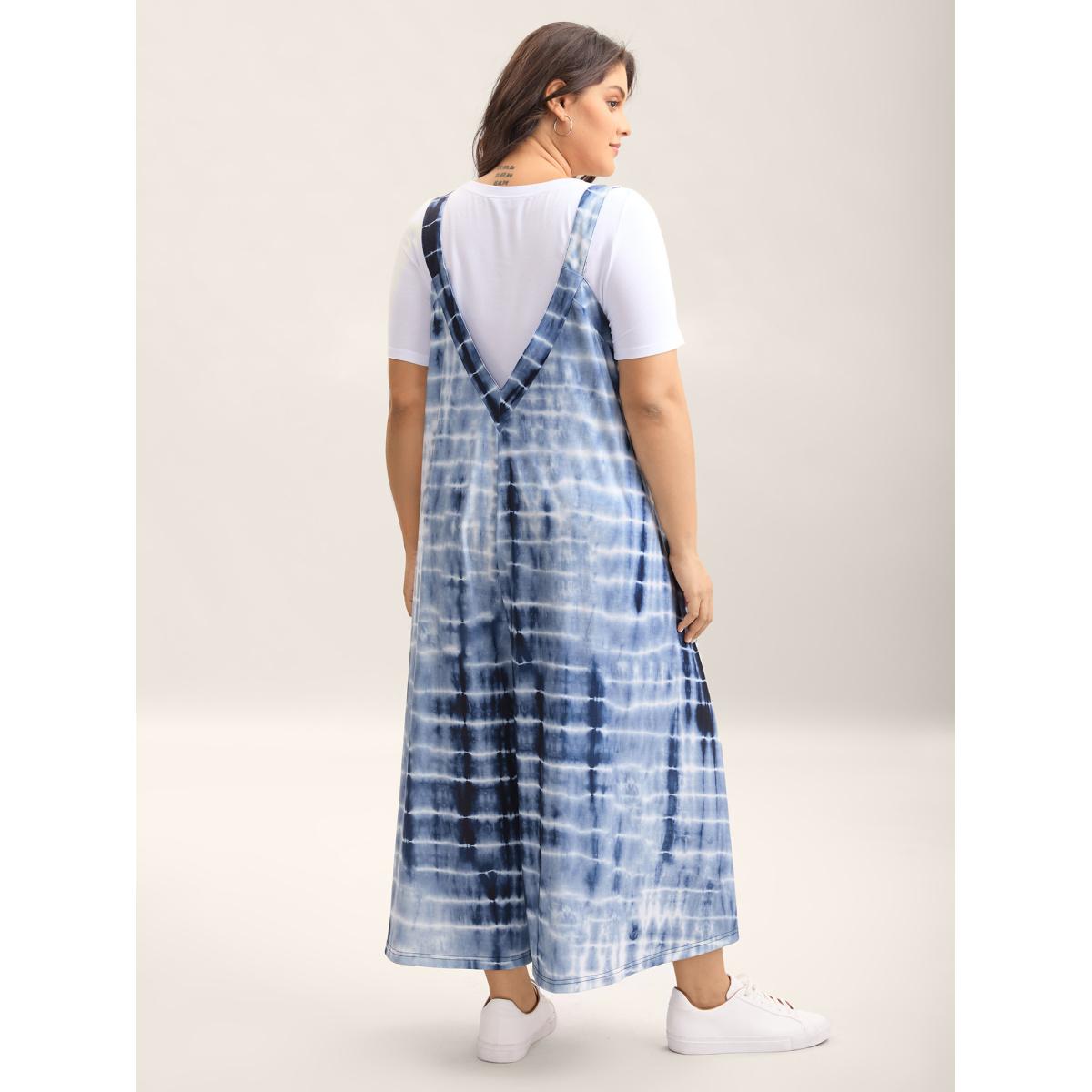 Plus Size DarkBlue Supersoft Tie-Dye Backless Jumpsuit Women Leisure Sleeveless Round Neck Casual Loose Jumpsuits BloomChic 28/5X Product Image
