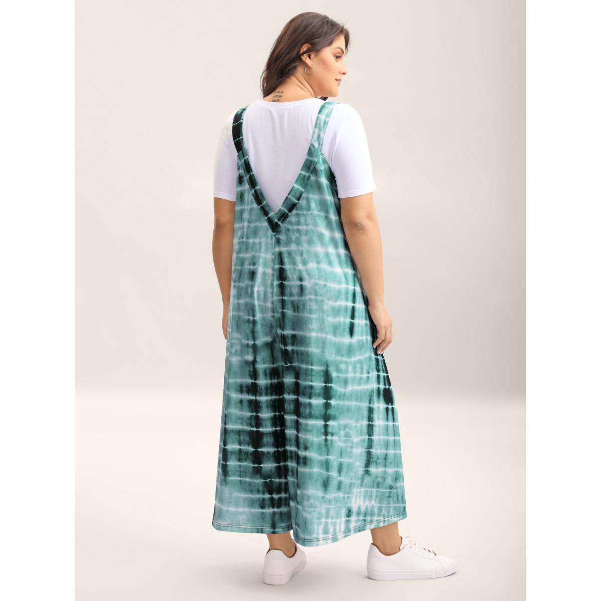 Plus Size Malachitegreen Supersoft Tie-Dye Backless Jumpsuit Women Leisure Sleeveless Round Neck Casual Loose Jumpsuits BloomChic 26/4X Product Image