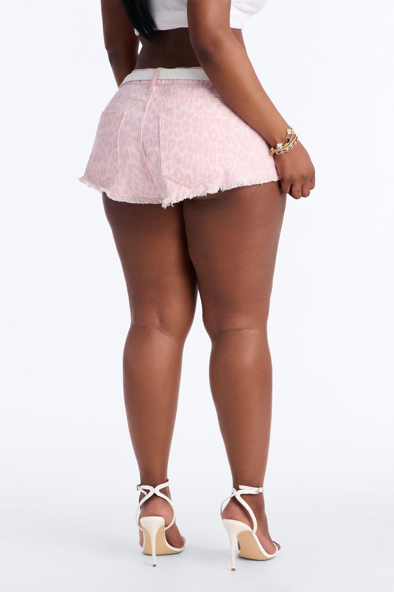 Social Butterfly Belted Leopard Micro Short - Pink Female Product Image