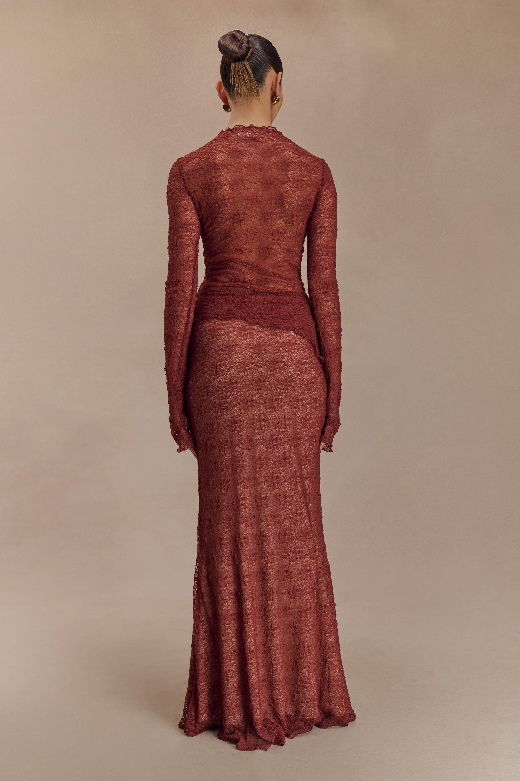 Robyn Sheer Lace Maxi Skirt - Chilli Product Image