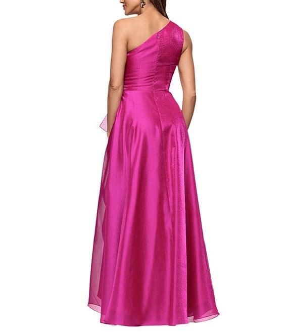 Xscape One Shoulder Cascading Side Ruffle Organza A-Line Dress Product Image