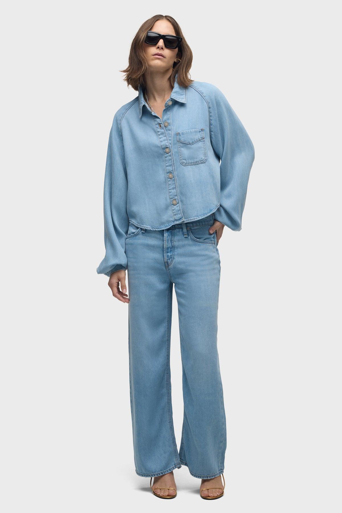 Raglan Balloon Sleeve Button Down Female Product Image