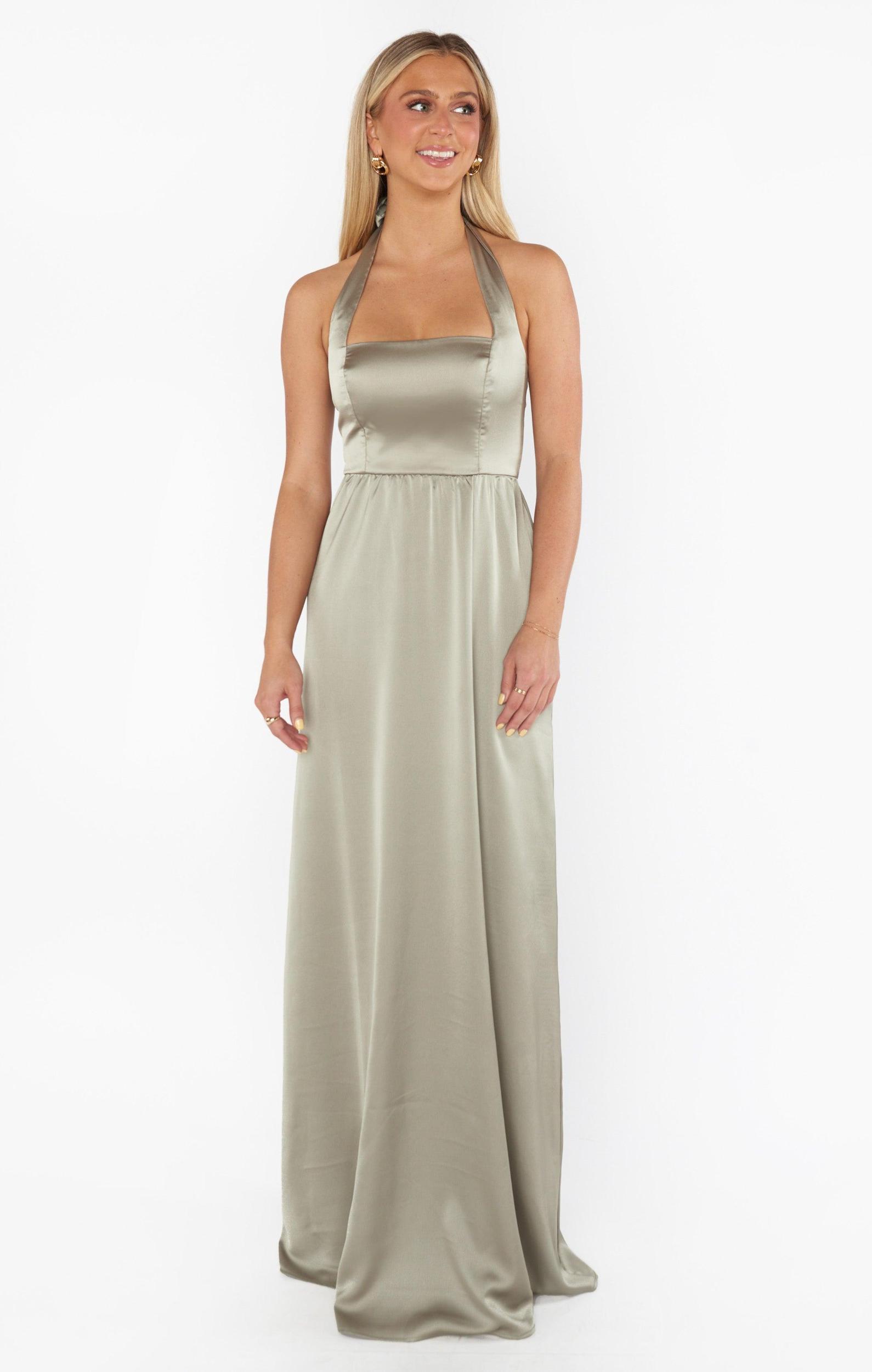 Hazel Halter Maxi Dress ~ Moss Green Luxe Satin Product Image
