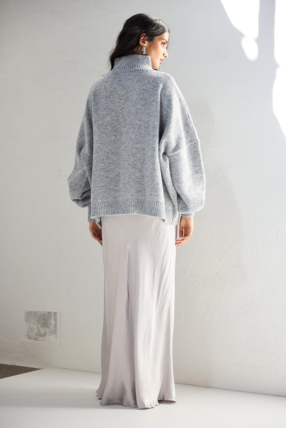 Florence Bias Cut Maxi Skirt Silver Product Image