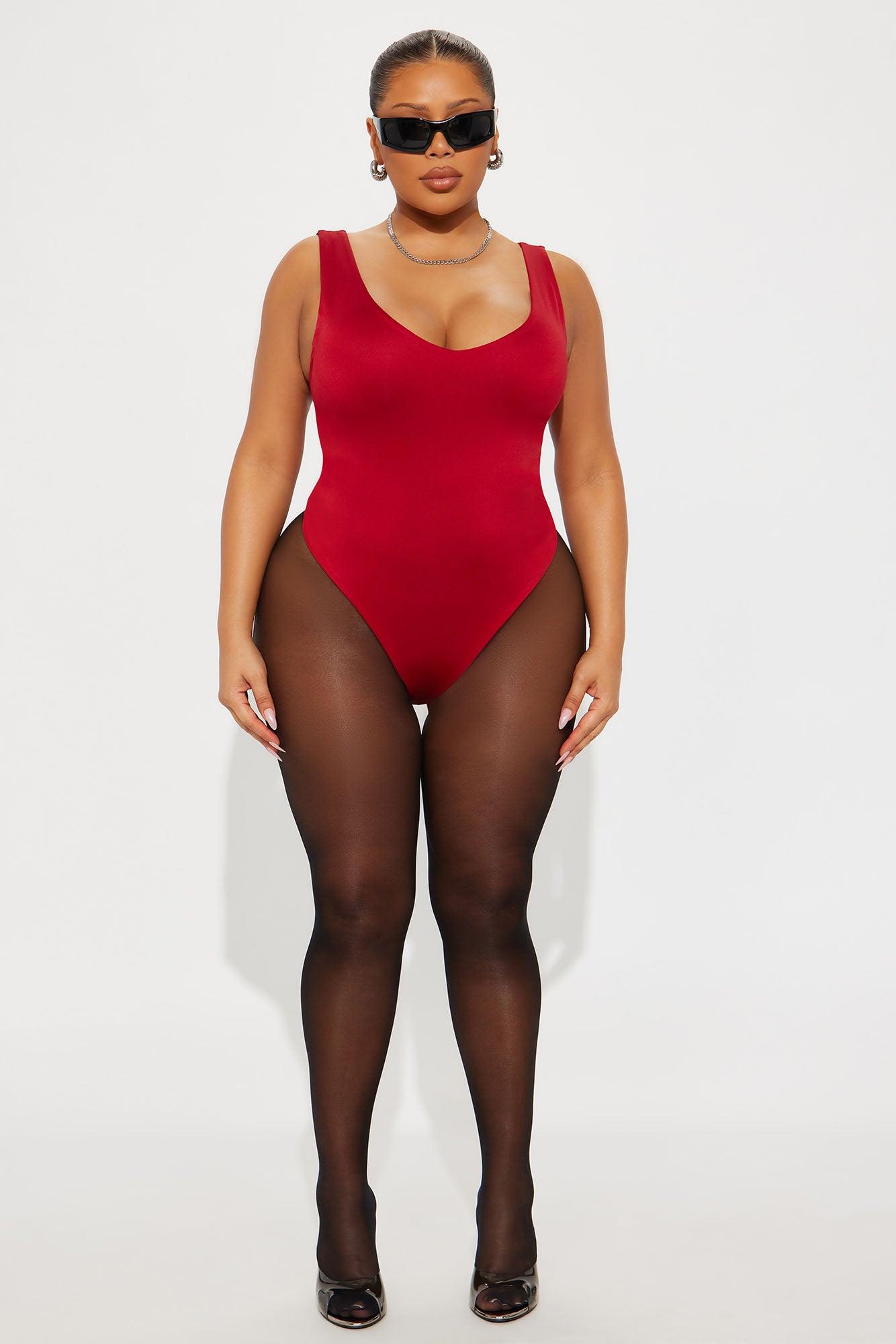 Contour Double Lined V-Neck Bodysuit - Red Female Product Image
