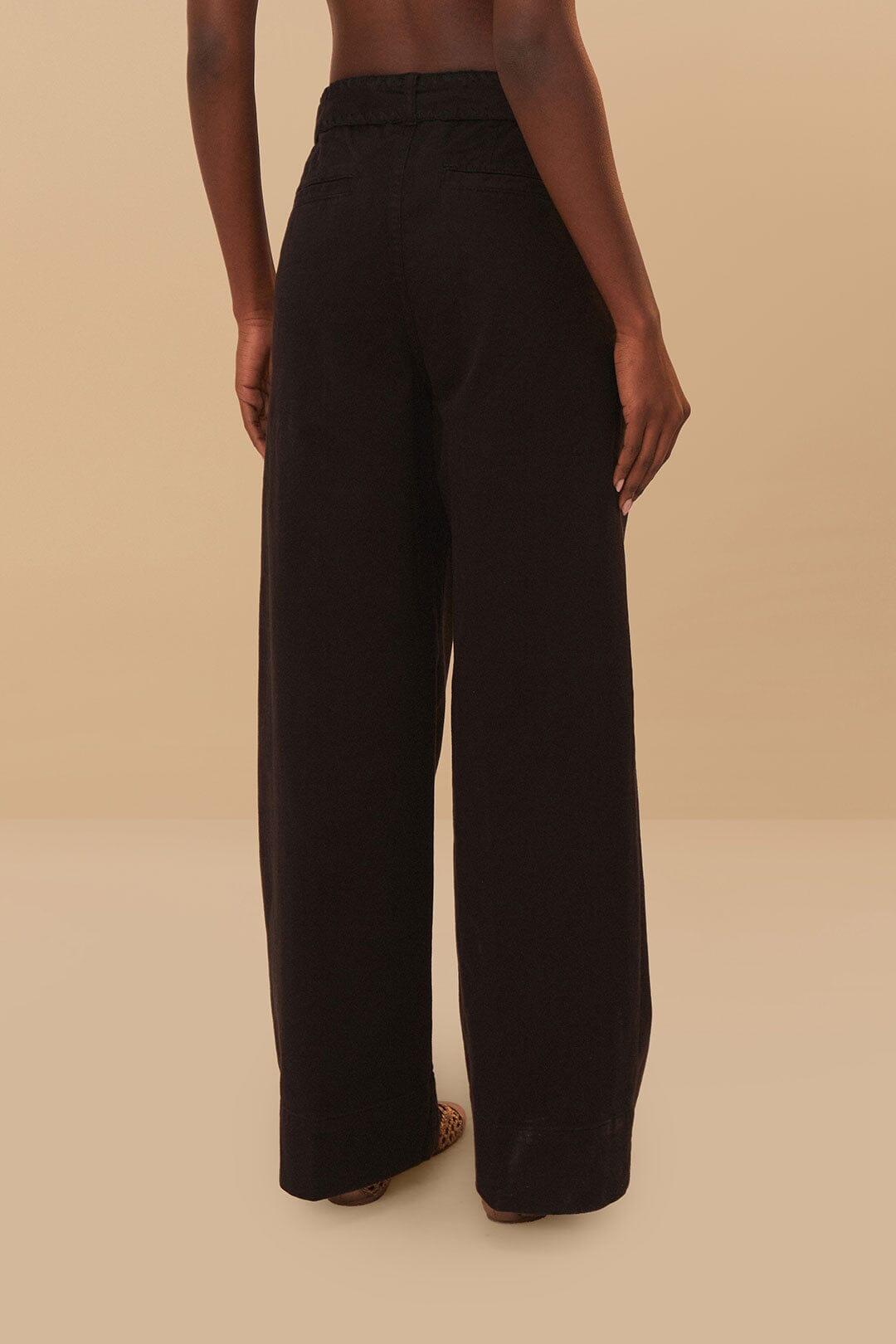 Black Twill Belted Wide Pants Product Image