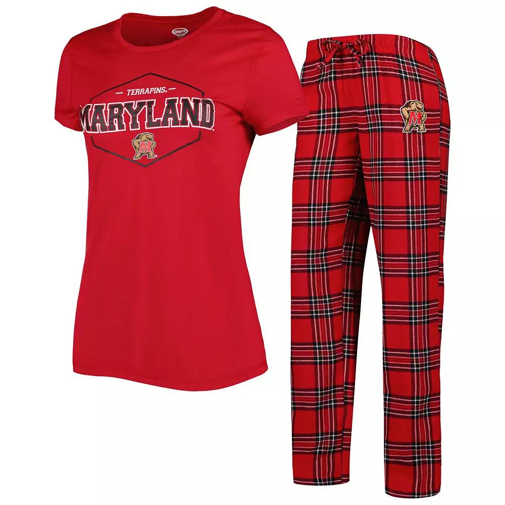 Women's Concepts Sport Red/Black Maryland Terrapins Badge T-Shirt & Flannel Pants Sleep Set, Size: 3XL Product Image