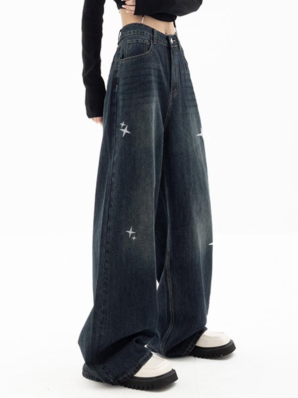 Vintage Blue Star Print 90s Boyfriend Jeans Product Image