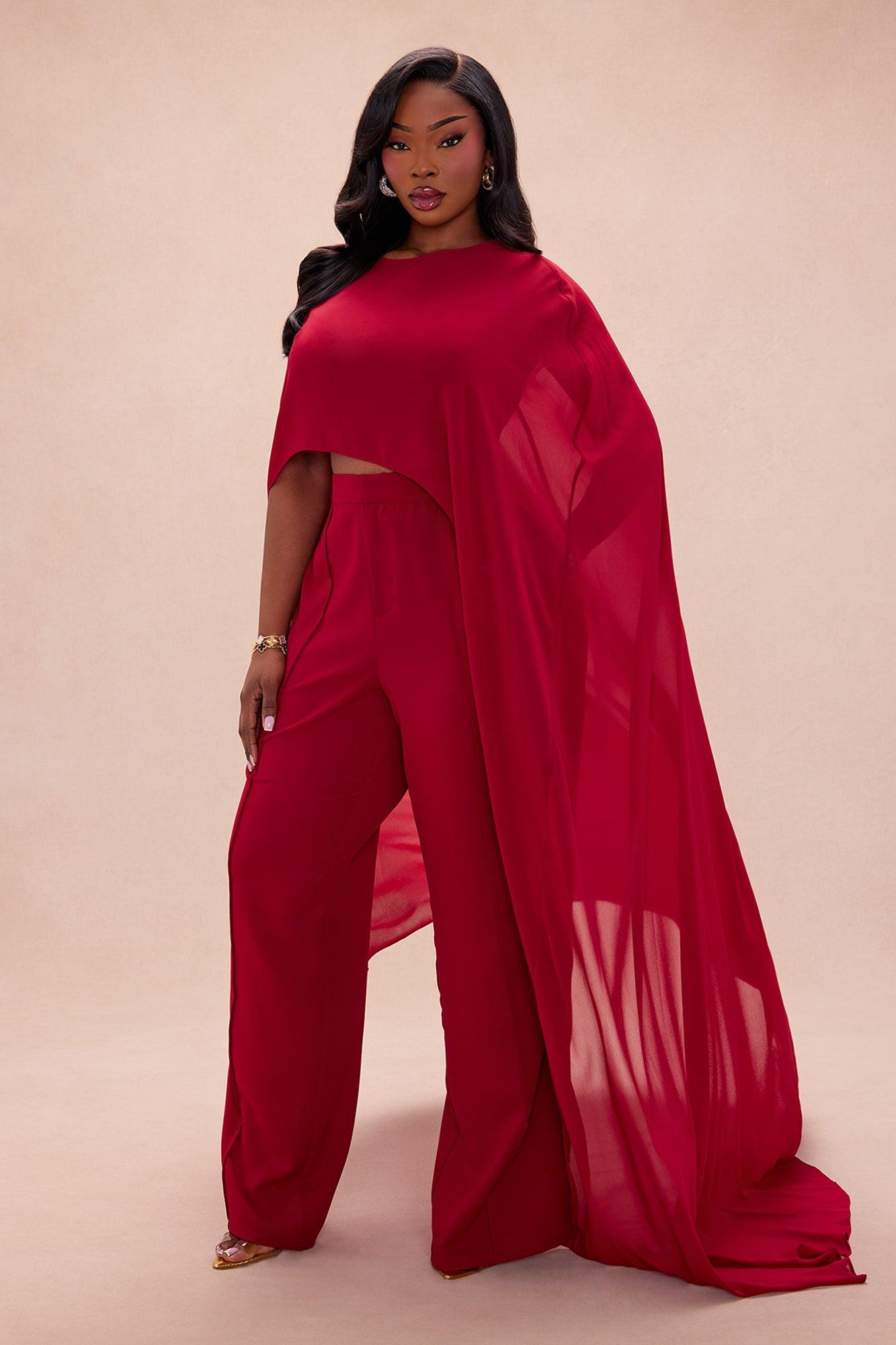 Forever Yours Chiffon Pant Set - DarkRed Female Product Image