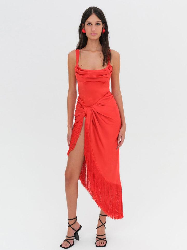 Anisa Fringe Midi Dress — Red Product Image