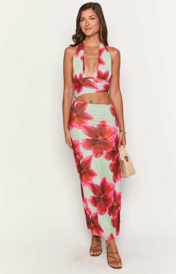 Harvey Green Floral Print Maxi Dress Product Image