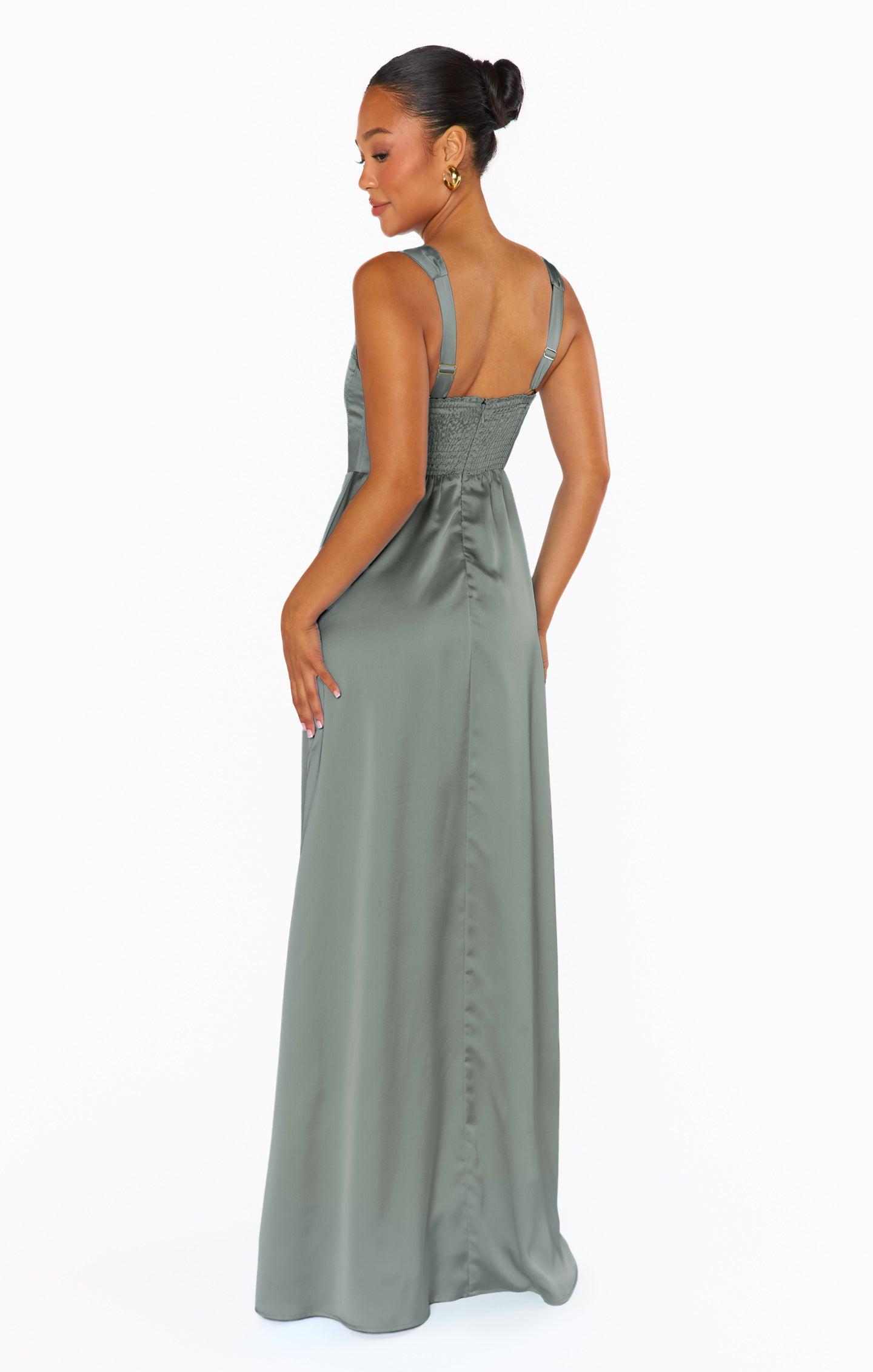 Nina Maxi Dress ~ Deep Sage Luxe Satin Product Image
