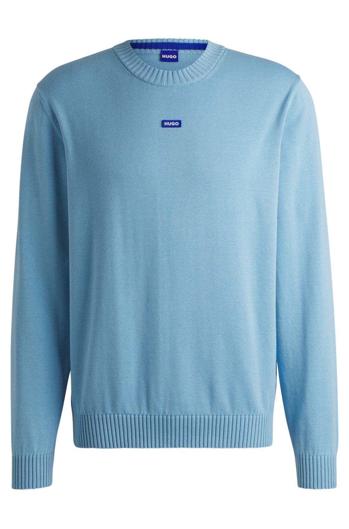 Knitted-cotton sweater with blue logo label Product Image