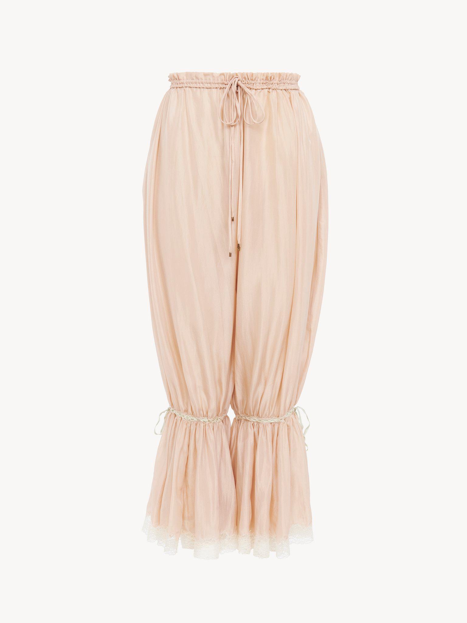 Fluid cropped pants in washed silk pongé & lace Product Image