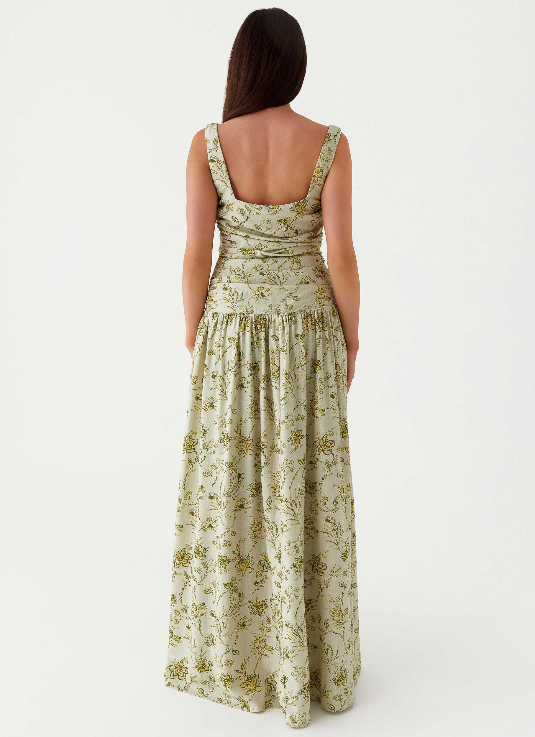 Zinna Linen Maxi Dress - Sage Floral Product Image