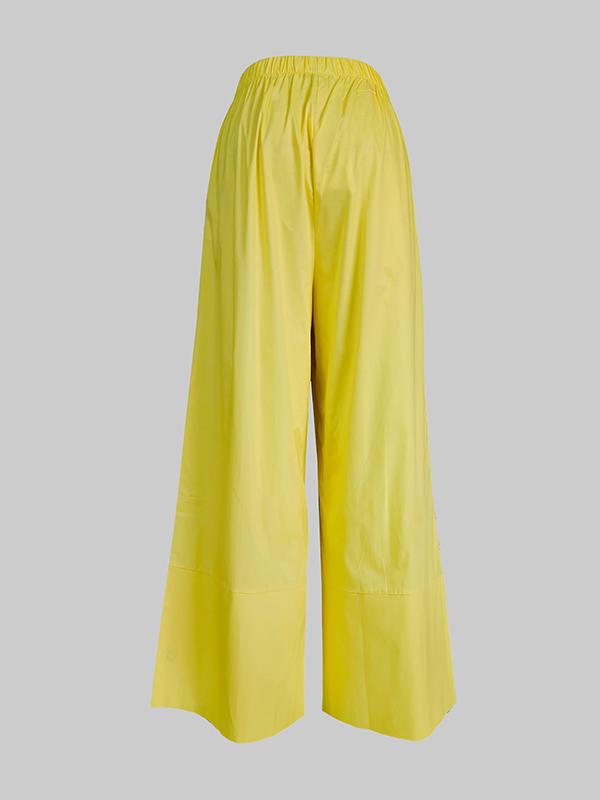 High Waisted Loose Pockets Solid Color Pants Trousers Product Image