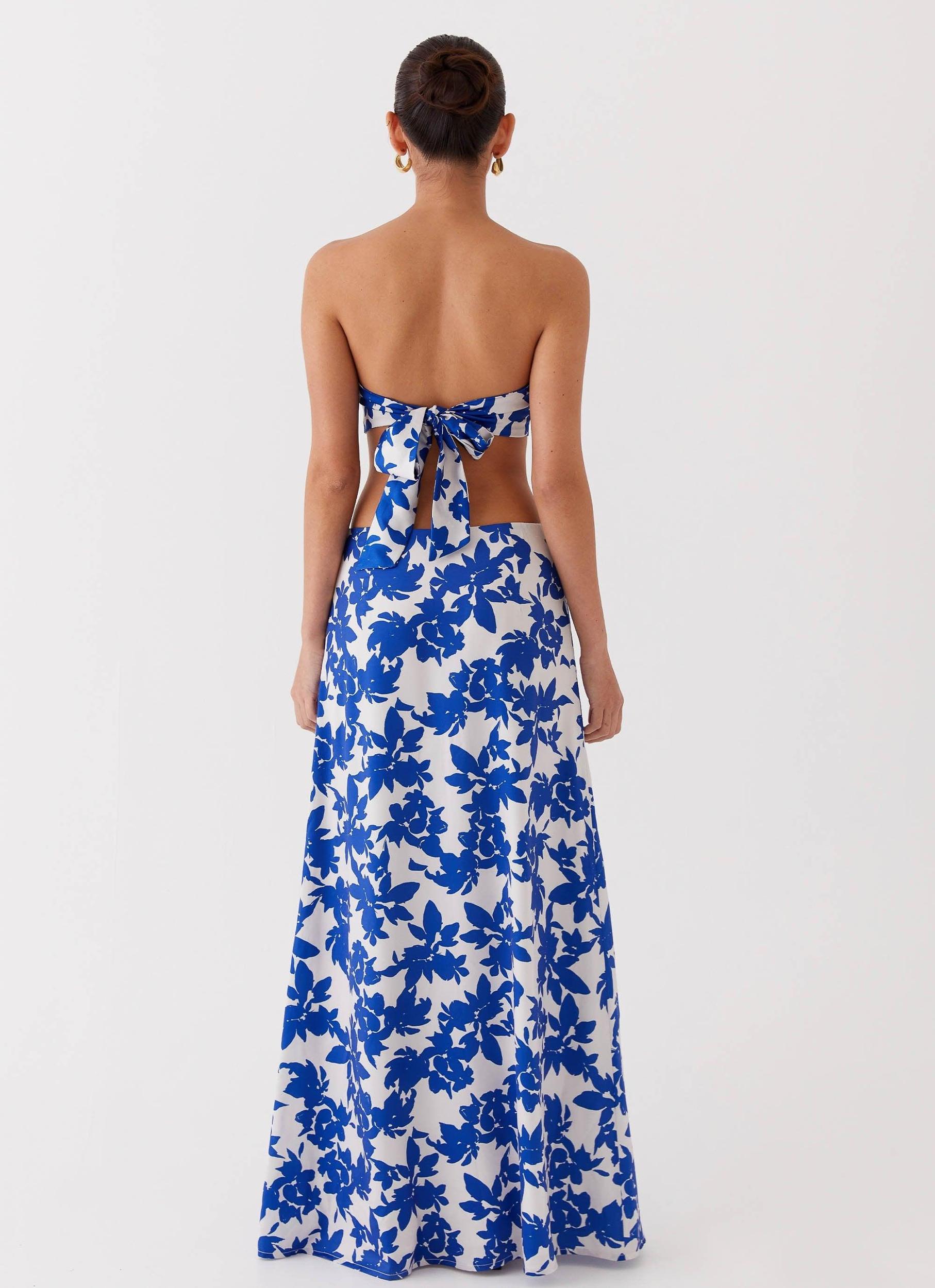 Sky Gaze Low Rise Maxi Skirt - Blue Floral Product Image