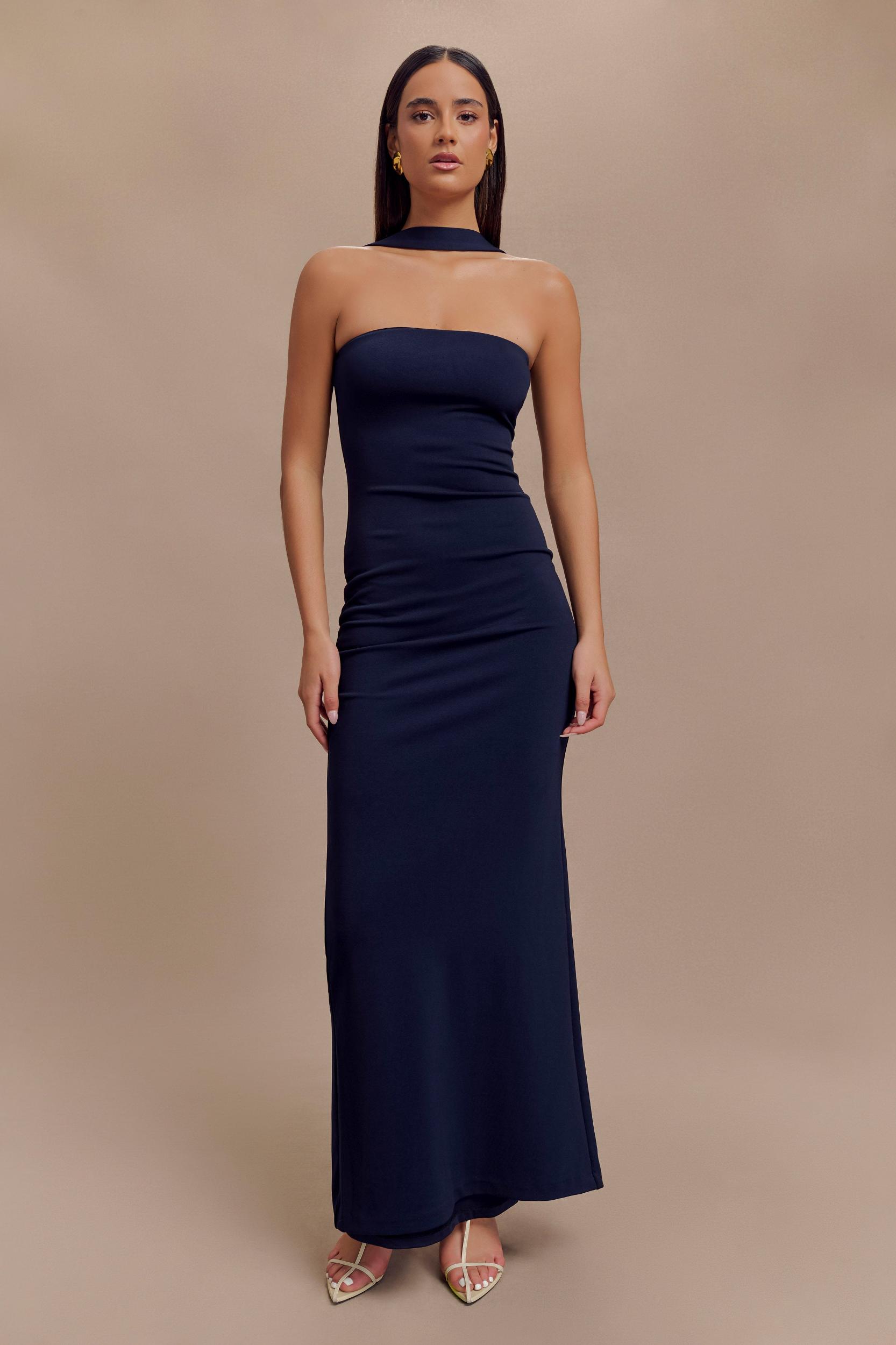 Velma Halter Collar Maxi Dress - Dark Navy Product Image
