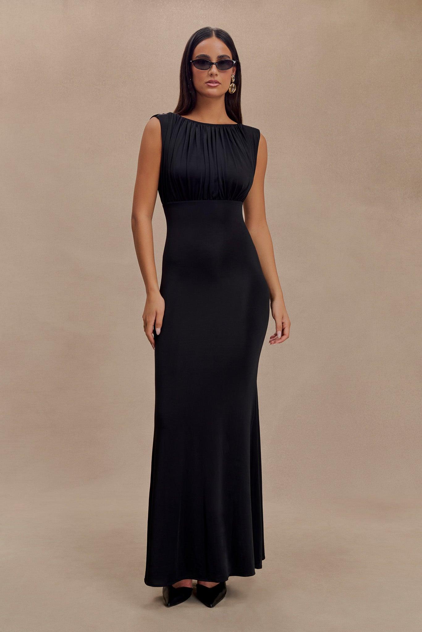 Malia Slinky Ruched Maxi Dress - Black Product Image