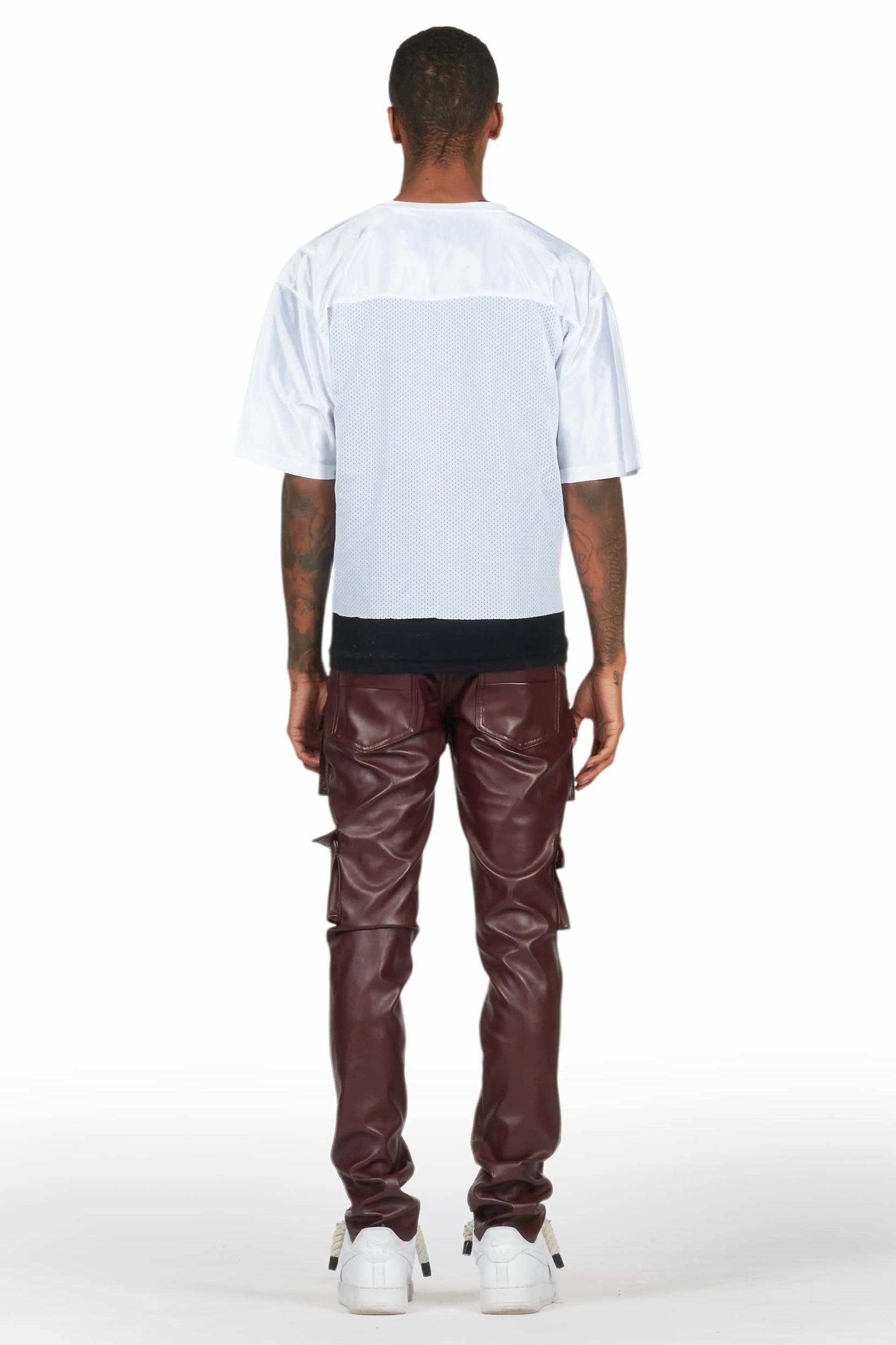 Kap Burgundy Skinny Faux Leather Fit Jean Male Product Image