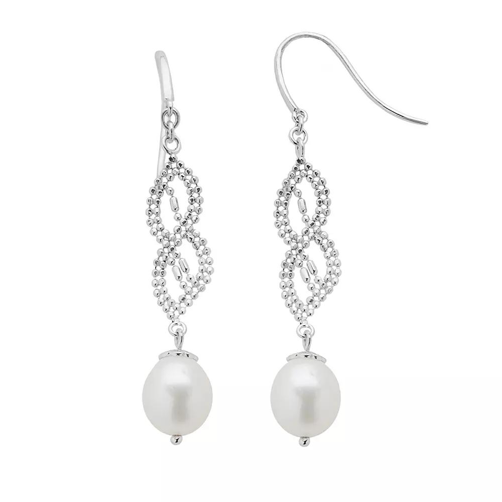 Sterling Silver Freshwater Cultured Pearl Twist Linear Drop Earrings, Womens, White Product Image