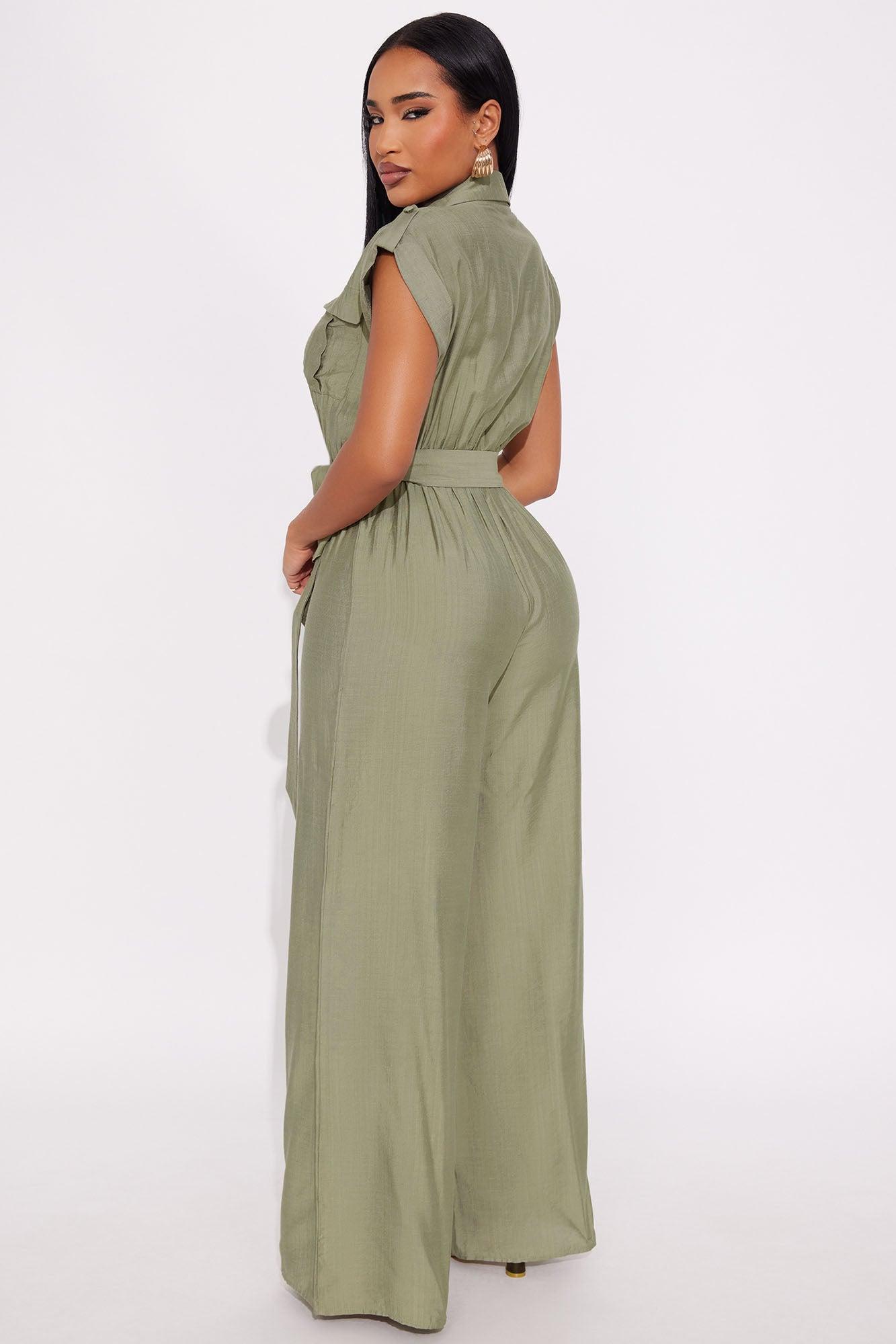 Valentina Linen Wide Leg Jumpsuit - Olive Female Product Image