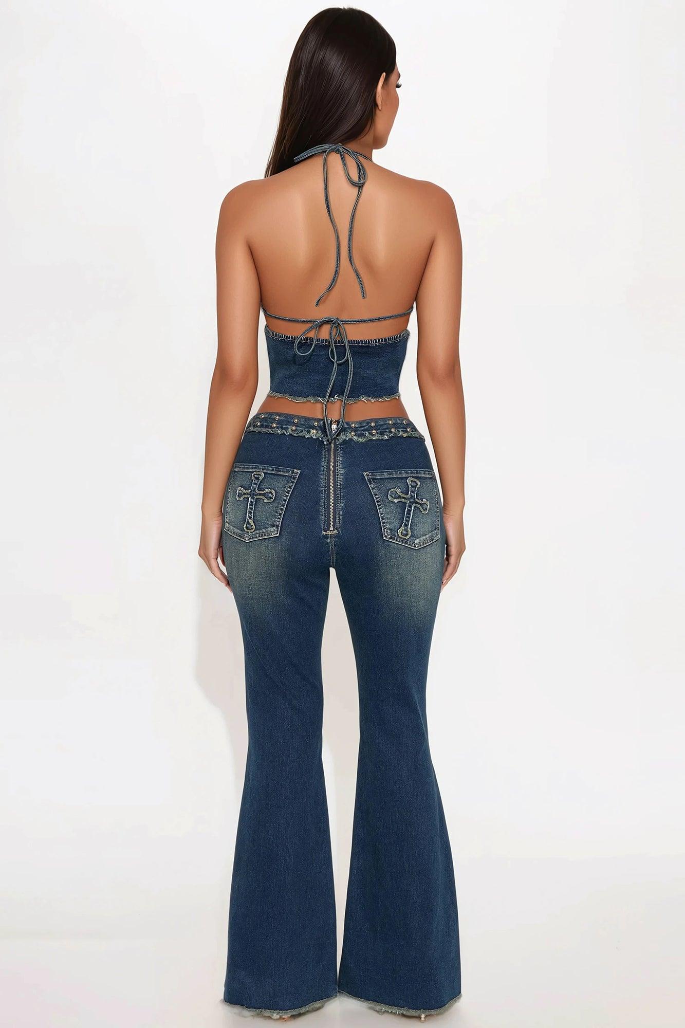 Showing Off Denim Pant Set - Blue Wash Product Image