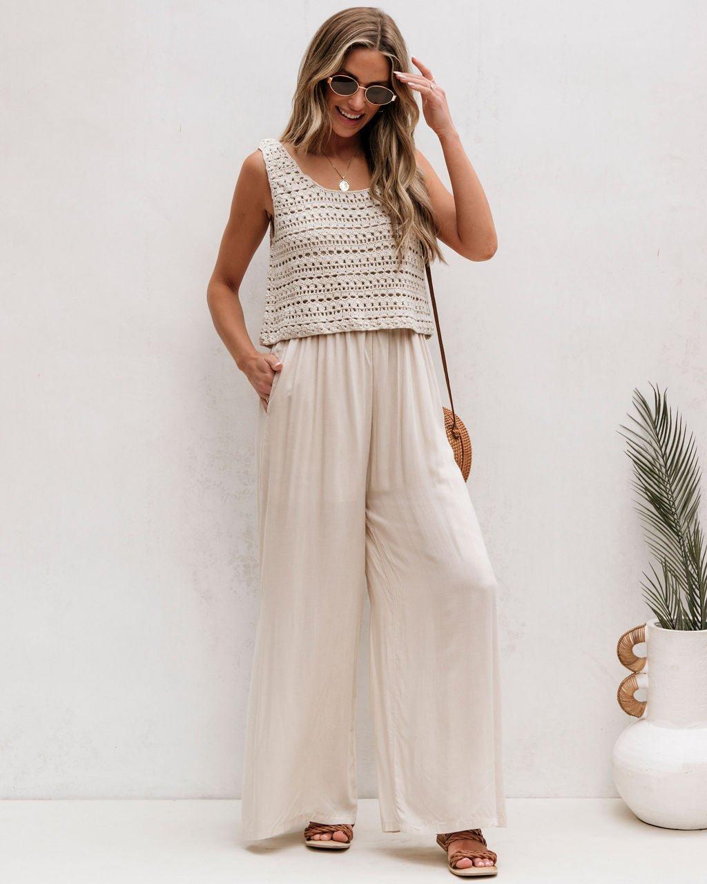 Cream Crochet Slit Jumpsuit - FINAL SALE Product Image