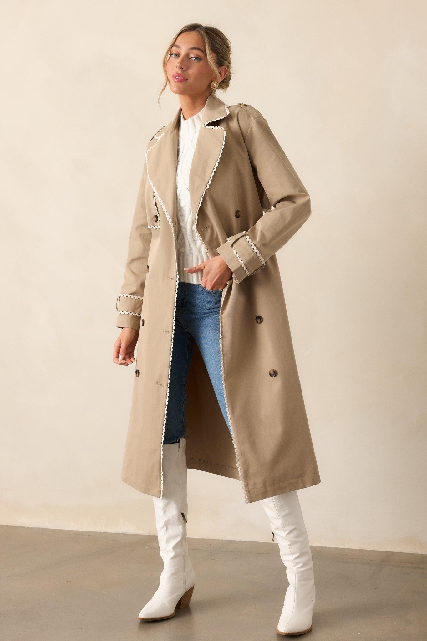 A Crazy Idea Taupe RicRac Trench Coat Product Image