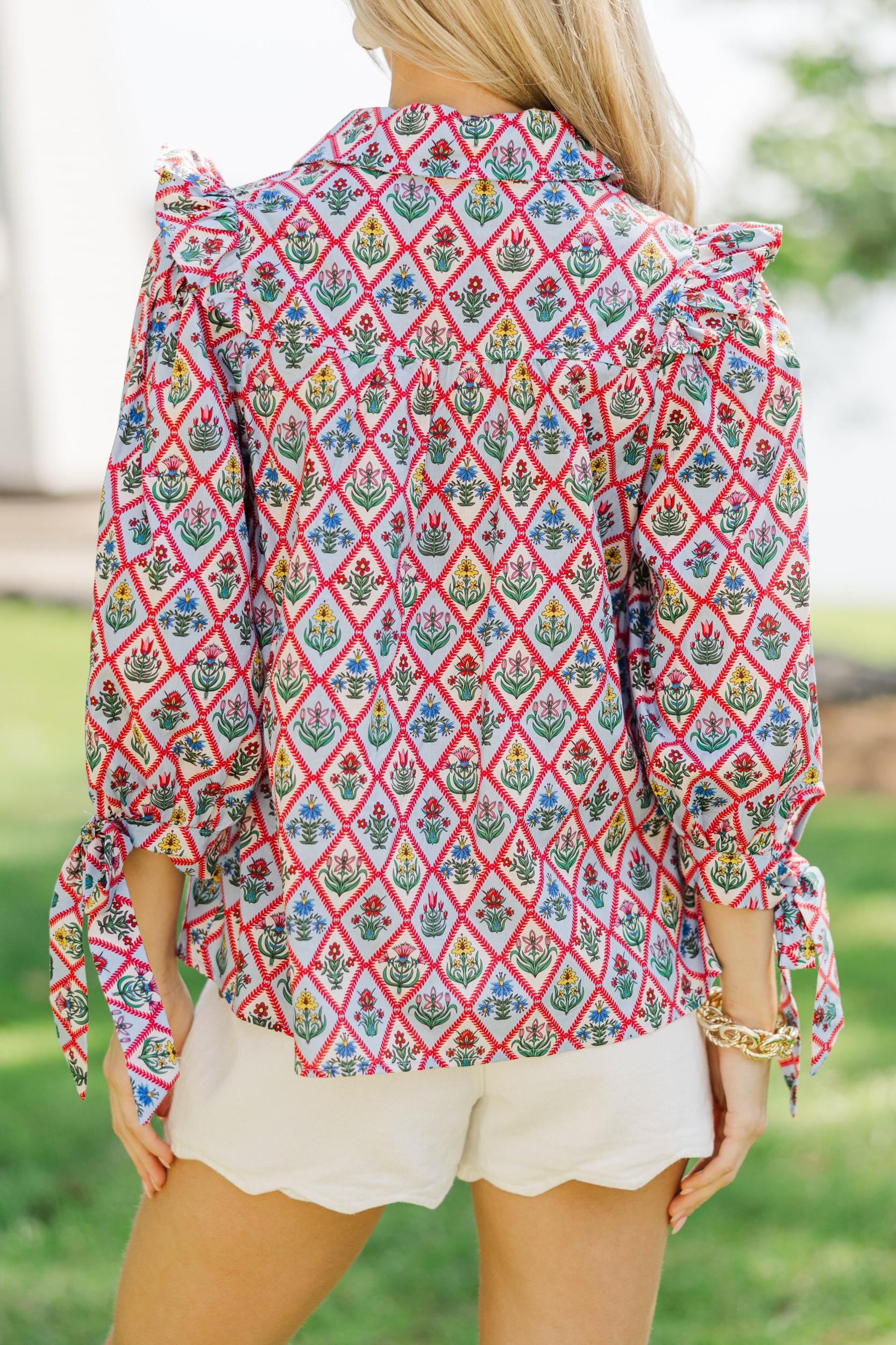 Sweet Thoughts Blue Ditsy Floral Blouse Female Product Image