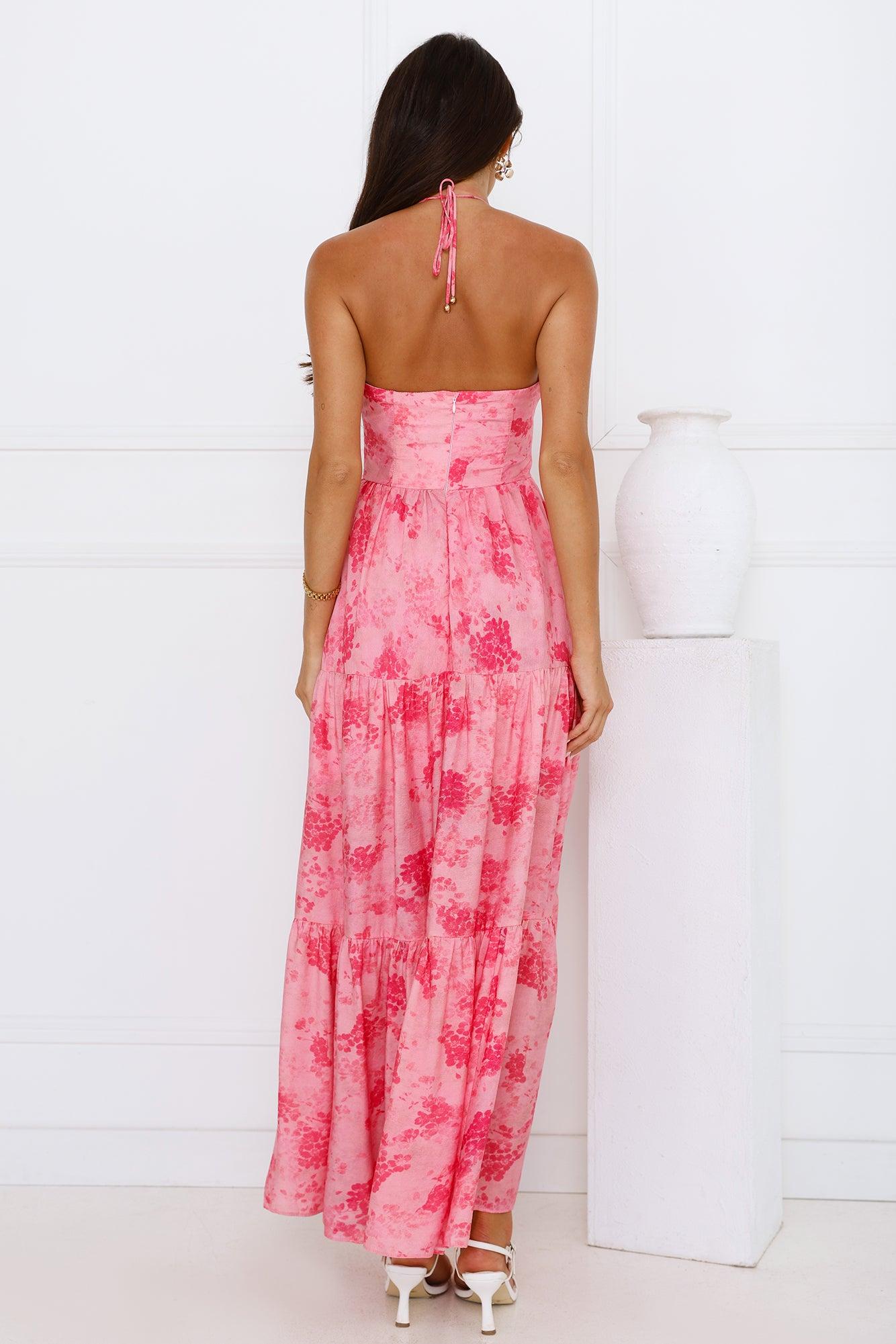 Silken Sunshine Halter Maxi Dress Pink Product Image