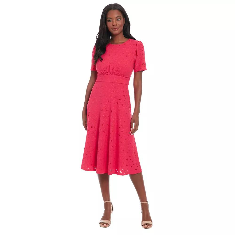 Petite London Times Short Sleeve Eyelet Inset Midi Dress, Womens Pink Red Product Image