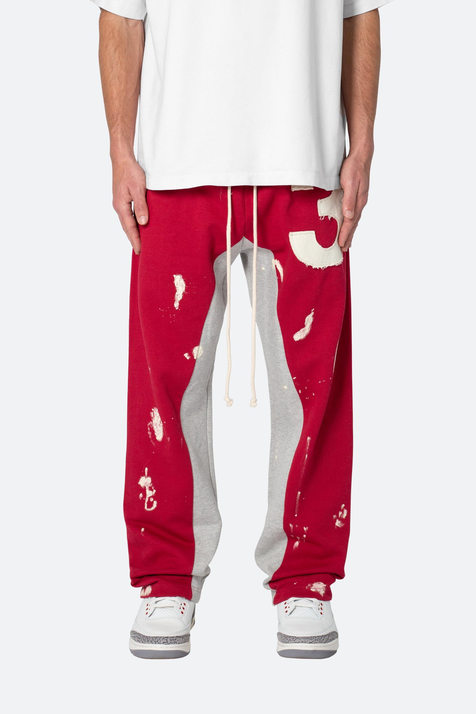 3 Patch Contrast Sweatpants - Red/Grey Product Image