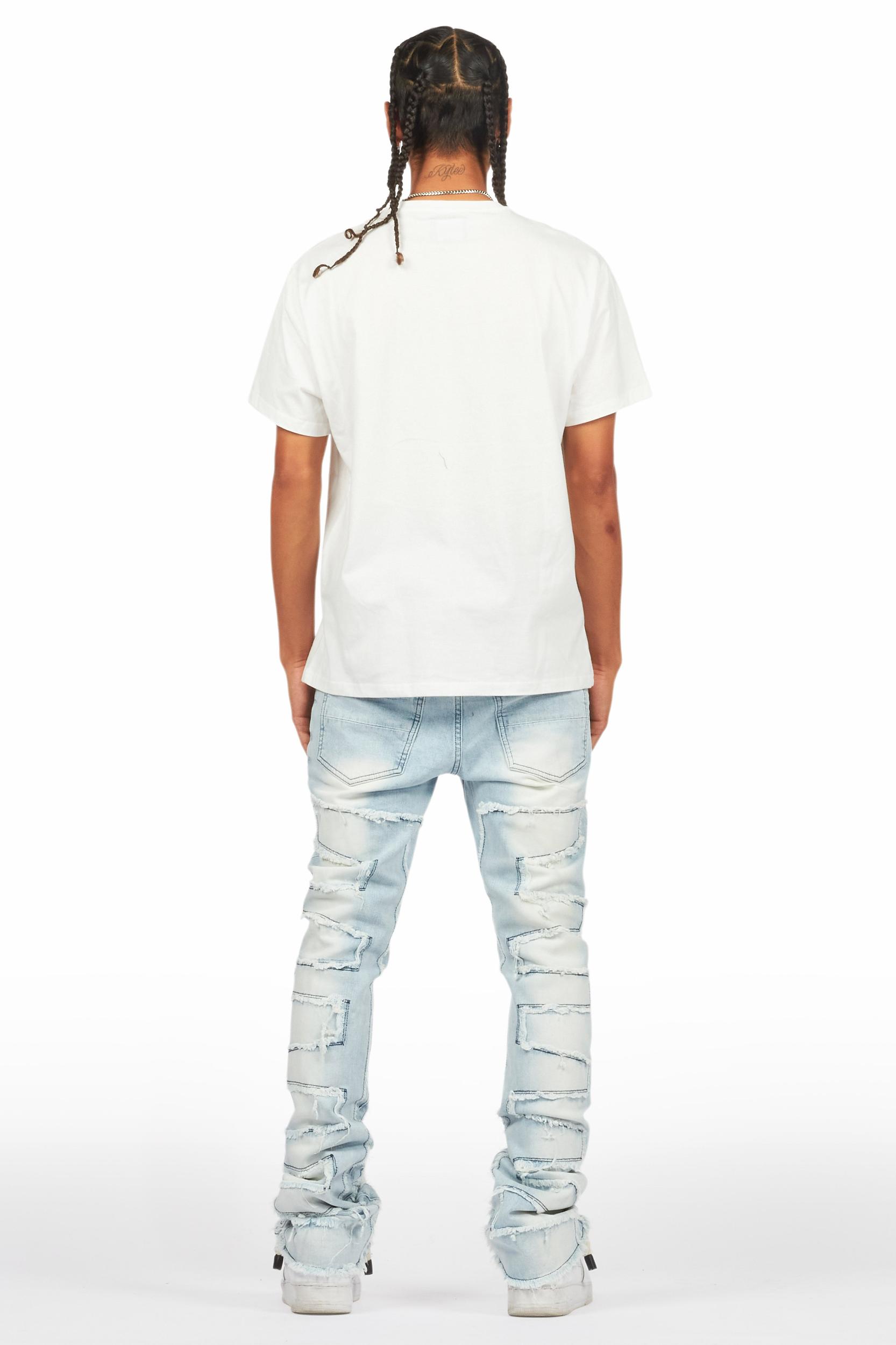 Shake Light Blue Rhinestone Stacked Flare Jean Male Product Image