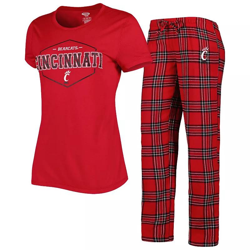 Women's Concepts Sport Red/Black Cincinnati Bearcats Badge T-Shirt & Flannel Pants Sleep Set, Size: 3XL Product Image