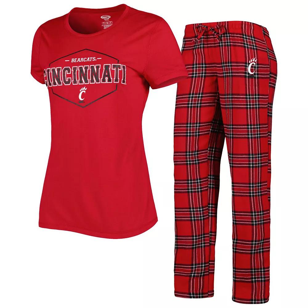 Women's Concepts Sport Red/Black Cincinnati Bearcats Badge T-Shirt & Flannel Pants Sleep Set, Size: 3XL Product Image