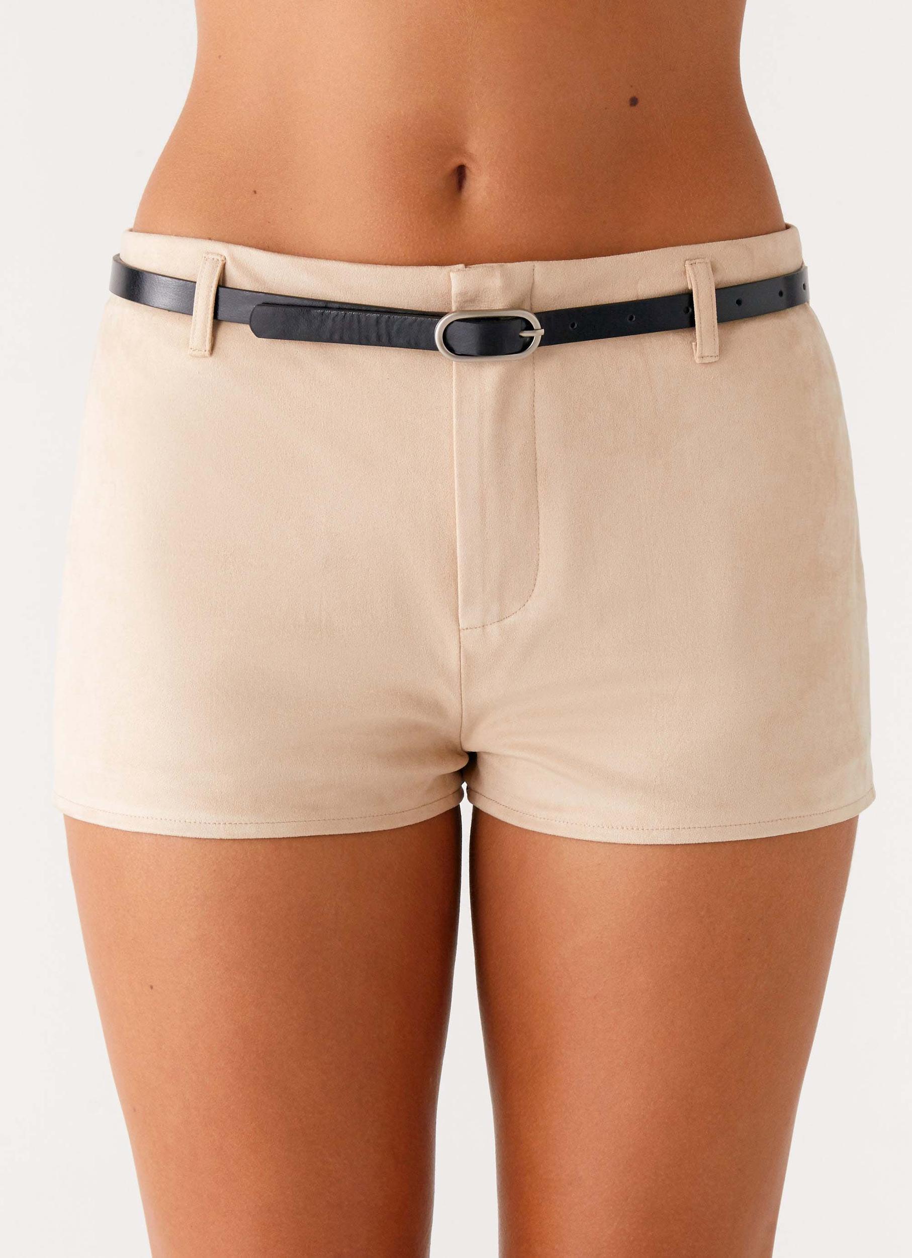 Katie Suede Mini Shorts - Beige Product Image