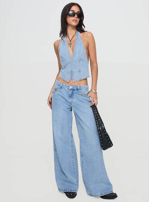 Pearlisle Low Rise Baggy Jeans Light Wash Product Image