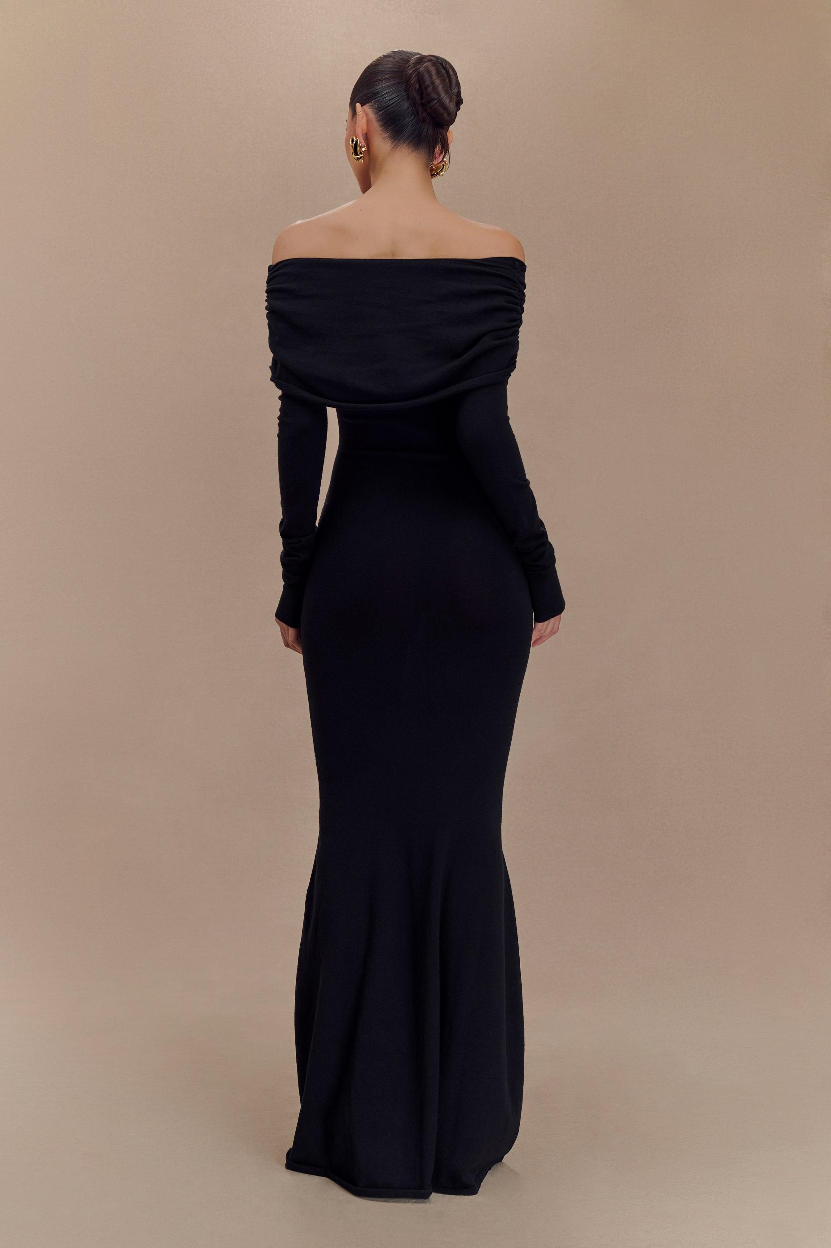 Georgiana Off Shoulder Knit Midi Dress - Black Product Image