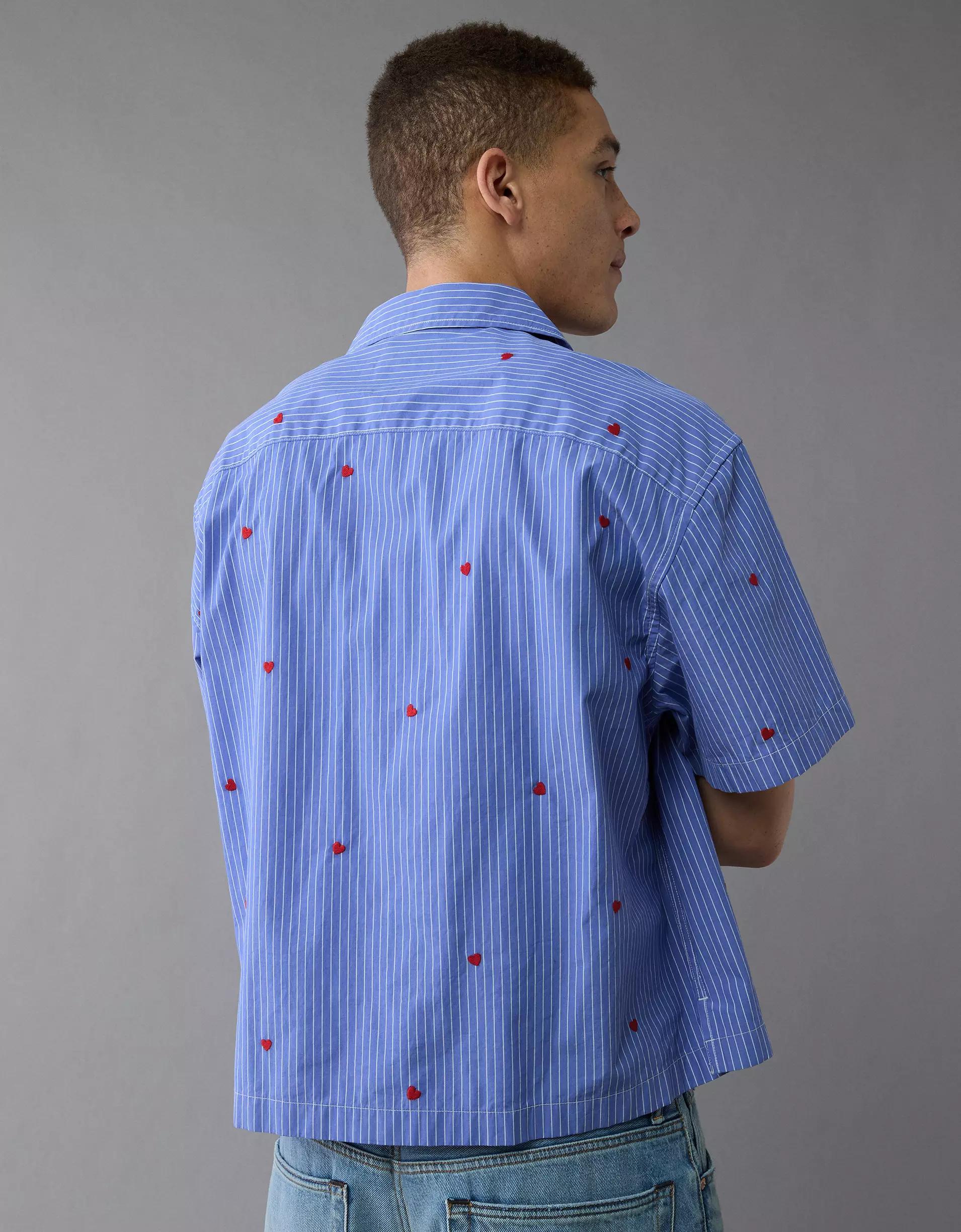 AE Pride Poolside Embroidered Striped Button-Up Shirt Product Image