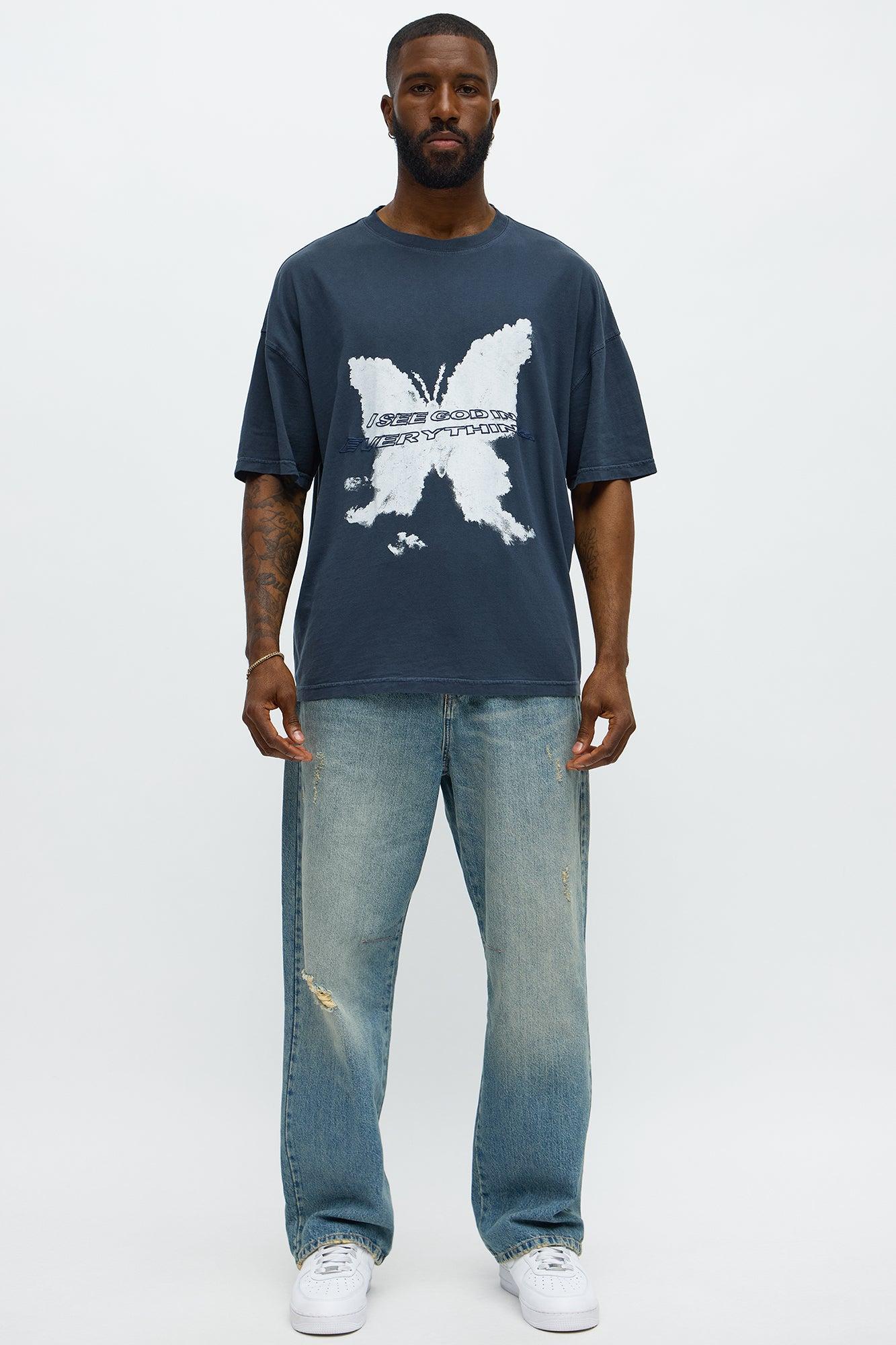 Blessed Butterfly Oversized Short Sleeve Tee - Navy Male Product Image