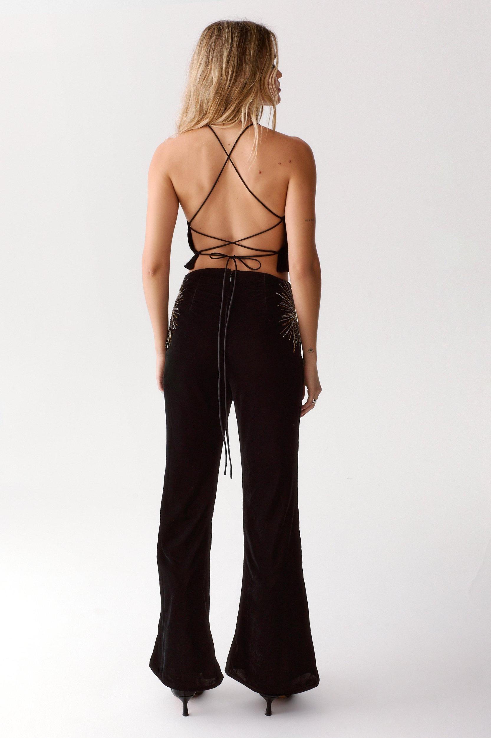 Star Embellished Velvet Flared Pants Product Image