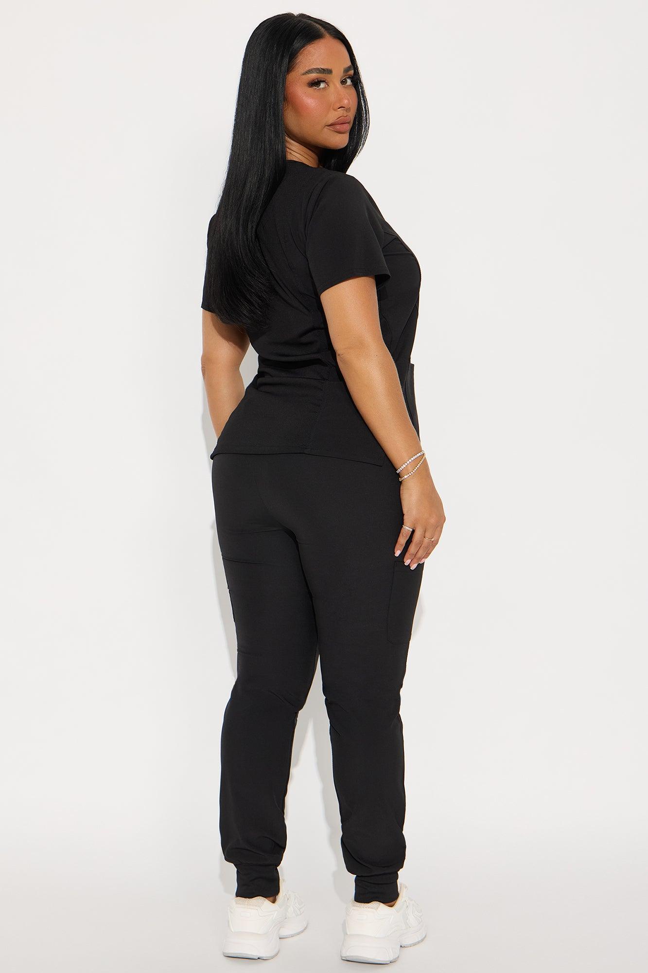 Checked In 4 Way Stretch Scrub Uniform Jogger Set - Black Female Product Image